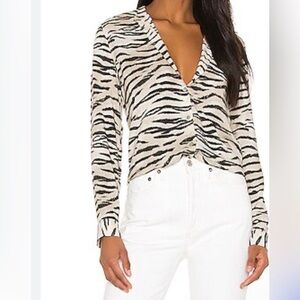 L'AGENCE Zebra Print V-Neck Blouse